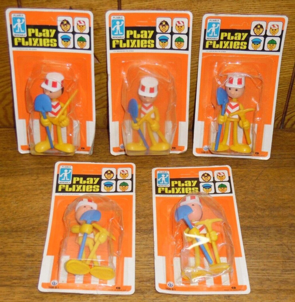 5 Vintage NIB Brabo Bendable Play Flixies 168B1 – Yellow Worker w/ Shovel