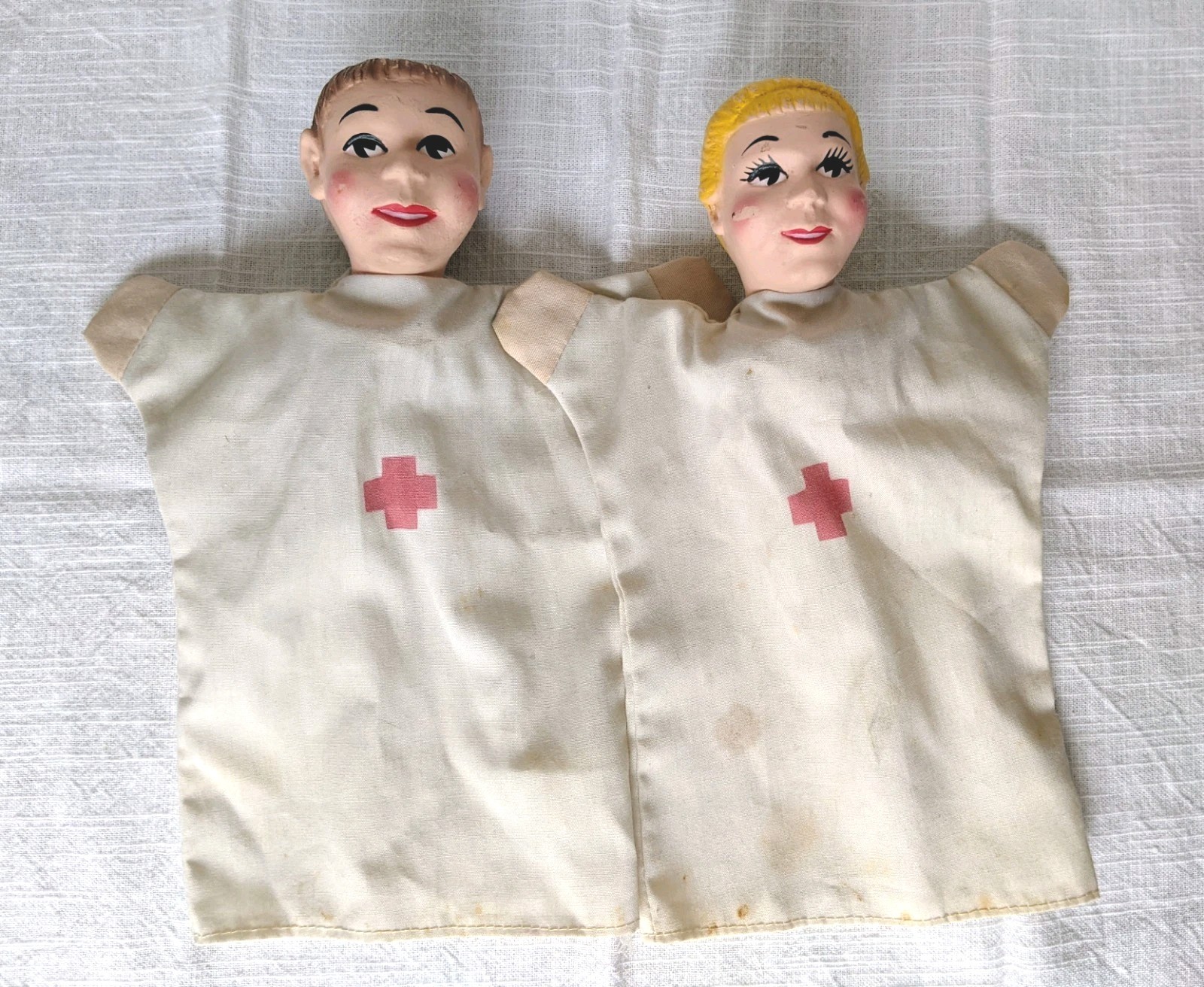 Vintage Red Cross Hazelle Nurse & Doctor Hand Puppets Set of 2 1950’s-1960’s