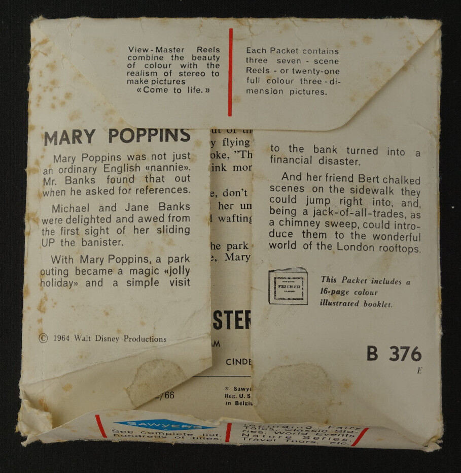 MARY POPPINS,RARE VIEW MASTER REELS X 3,FULL SET,B3761,62,63.WITH BOOKLET.VGC-EX