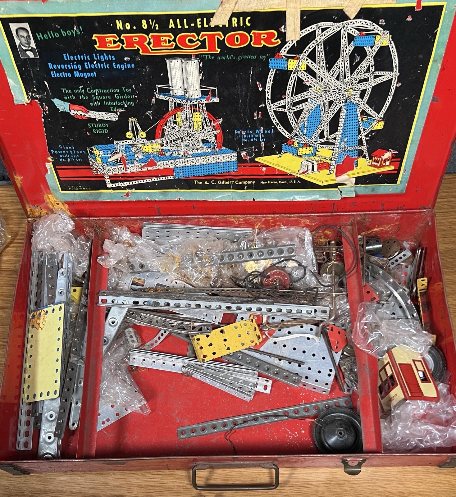 Vintage Gilbert Erector Set No. 8 1/2 All Electric Ferris Wheel Metal Case