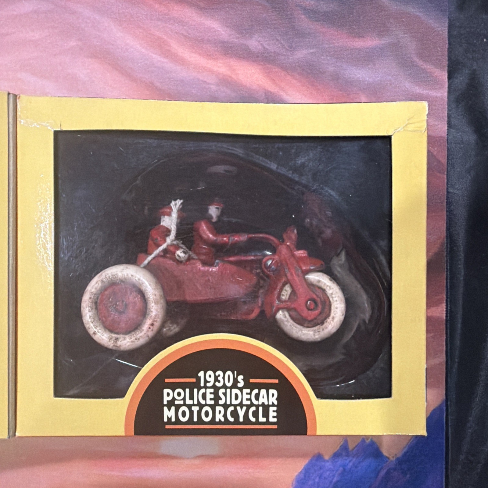 Antique Cast Iron Hubley Toy Motorcycle Police Side Car HD on tank New In Box!