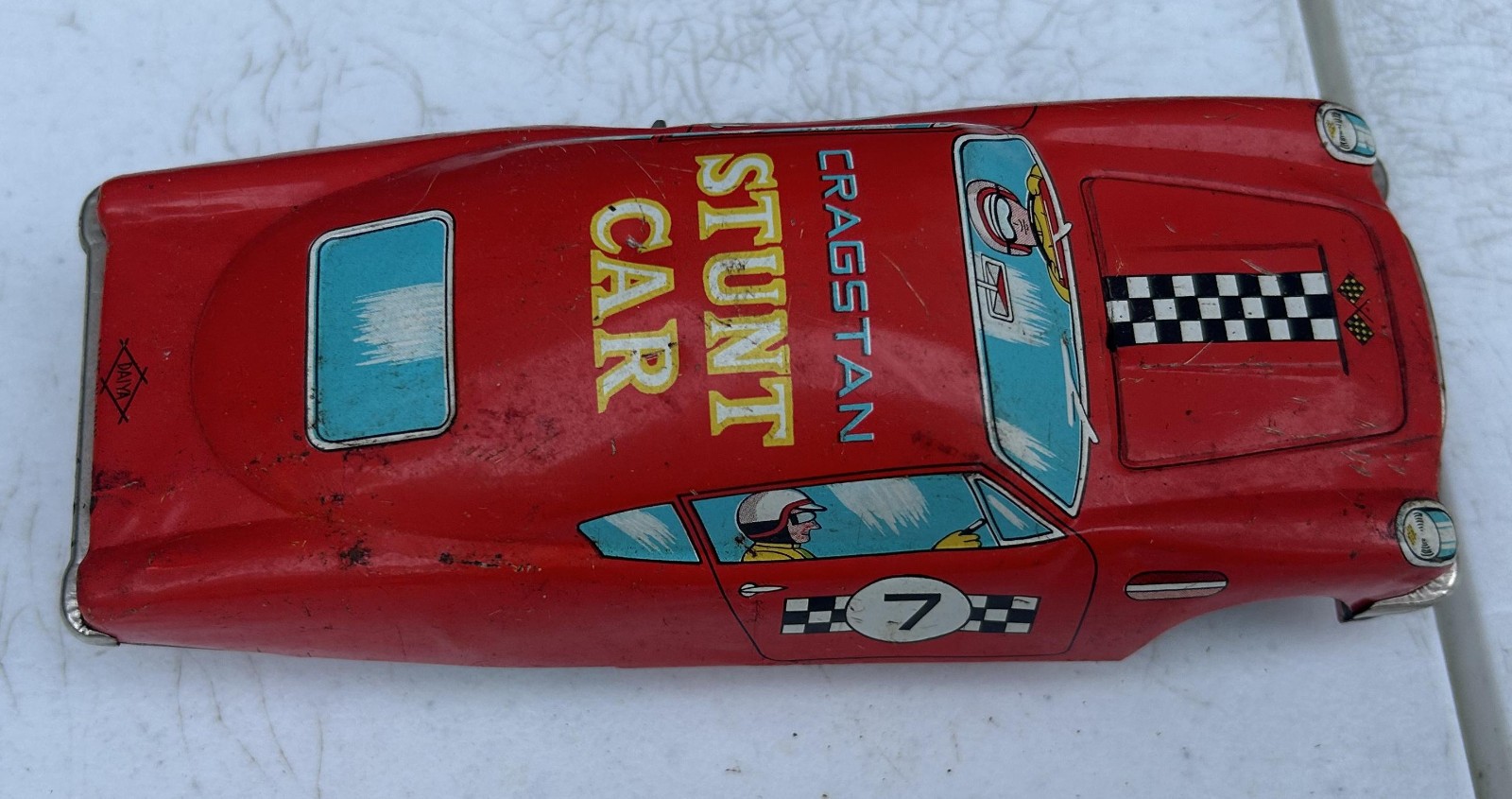 Daiya Japan Red Cragstan Stunt Car vintage wind up tin toy