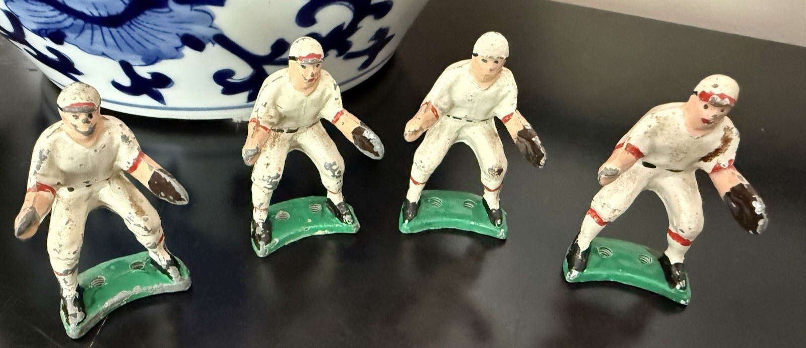 Cast Iron Lead Baseball Figures Fielder Parlor Board Game Lot 4 Hand Painted