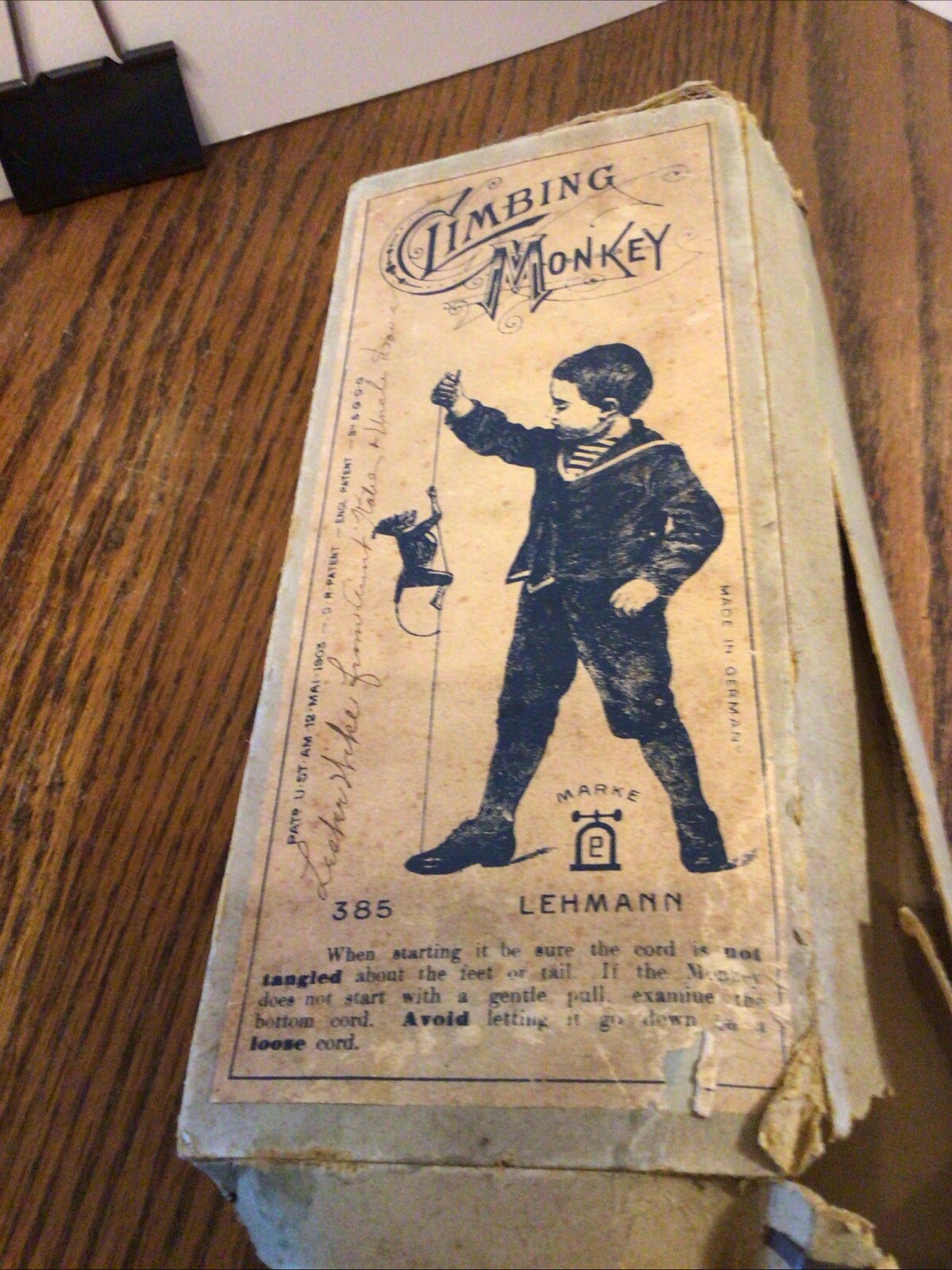 Vintage Circa 1903-20 Lehmann Mechanical Tin Climbing Monkey,w/orig.as is box