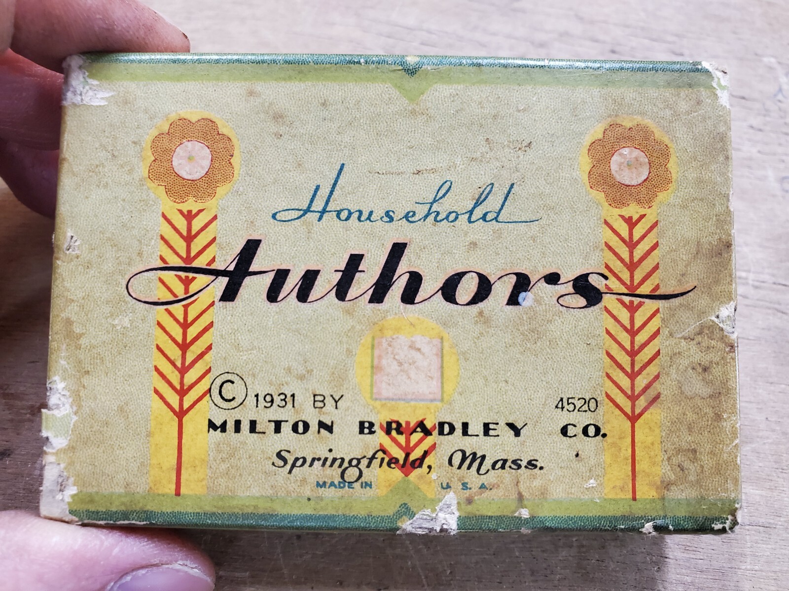 Antique 1931 Milton Bradley Household Authors Card Game, 46 Cards Box For Parts