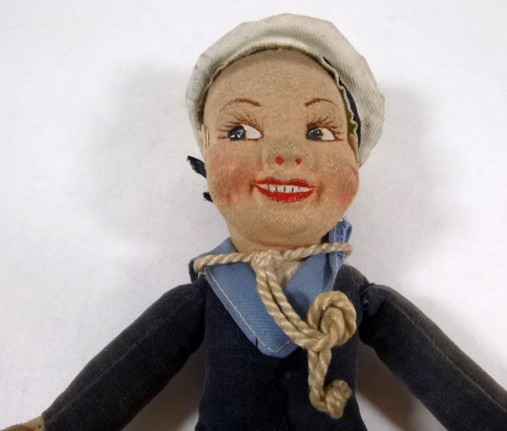 Vintage 1930s Norah Wellings Jollyboy Sailor Doll-Made in England-Sculpted Cloth