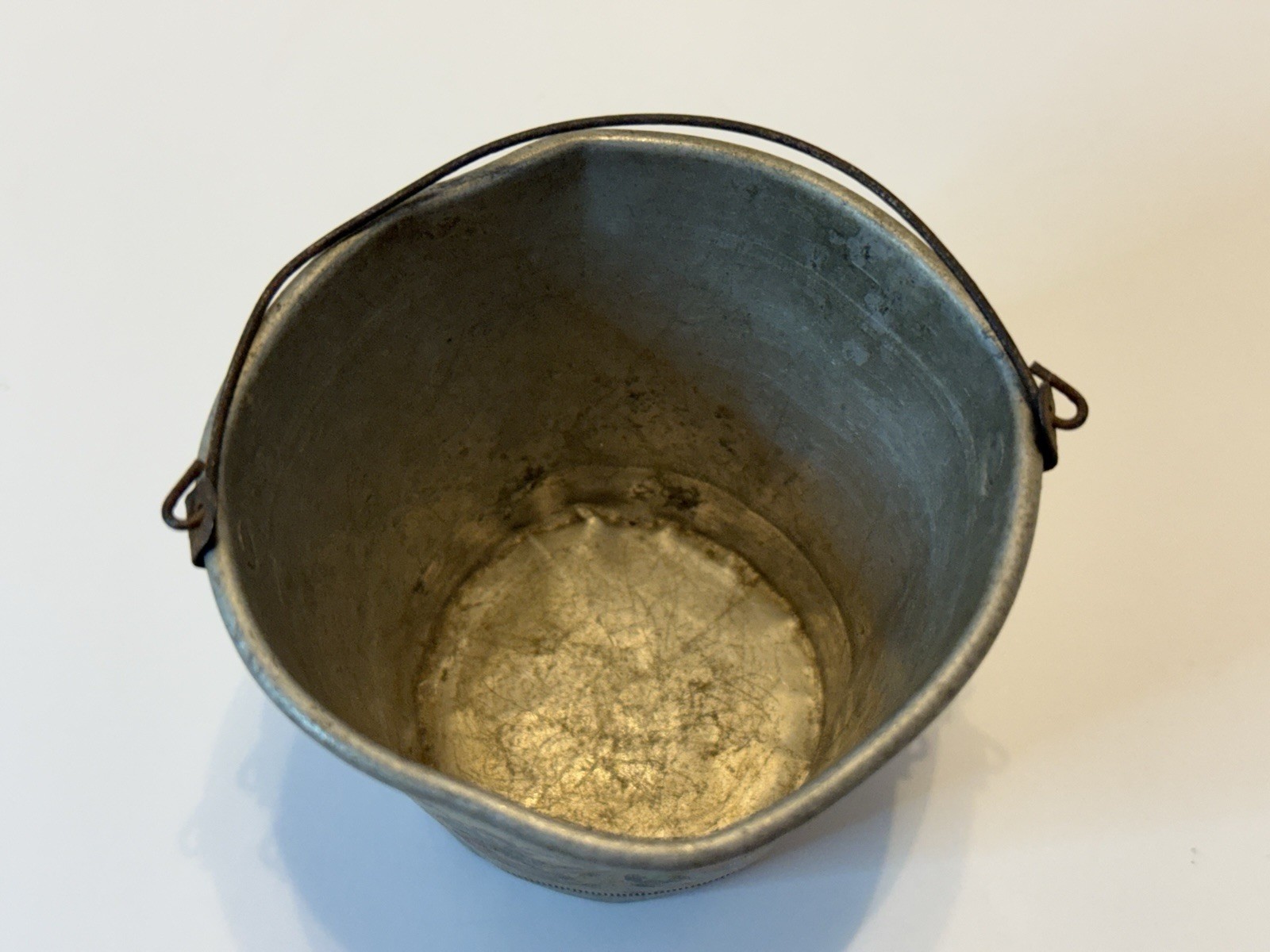 Tin Sand Pail Bucket Made In France Miniature w/ Dutch Children Green & Red VTG