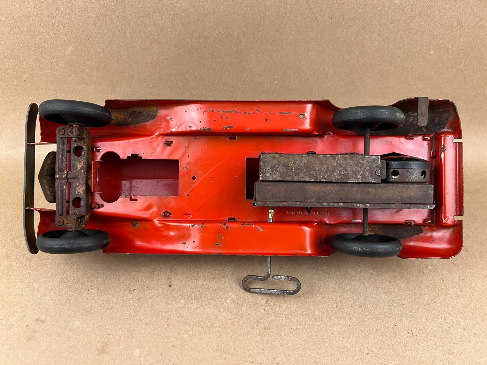 VTG 1930s Marx Siren Fire Chief coupe, steel metal wind up toy car, working