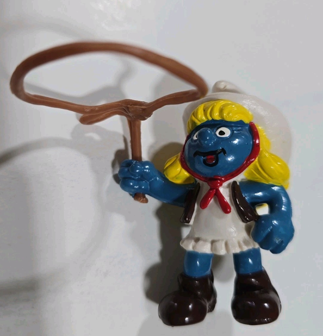 Vintage Smurfs SMURFETTE COWGIRL 1981 Schleich Peyo PVC Figurine COUNTRY