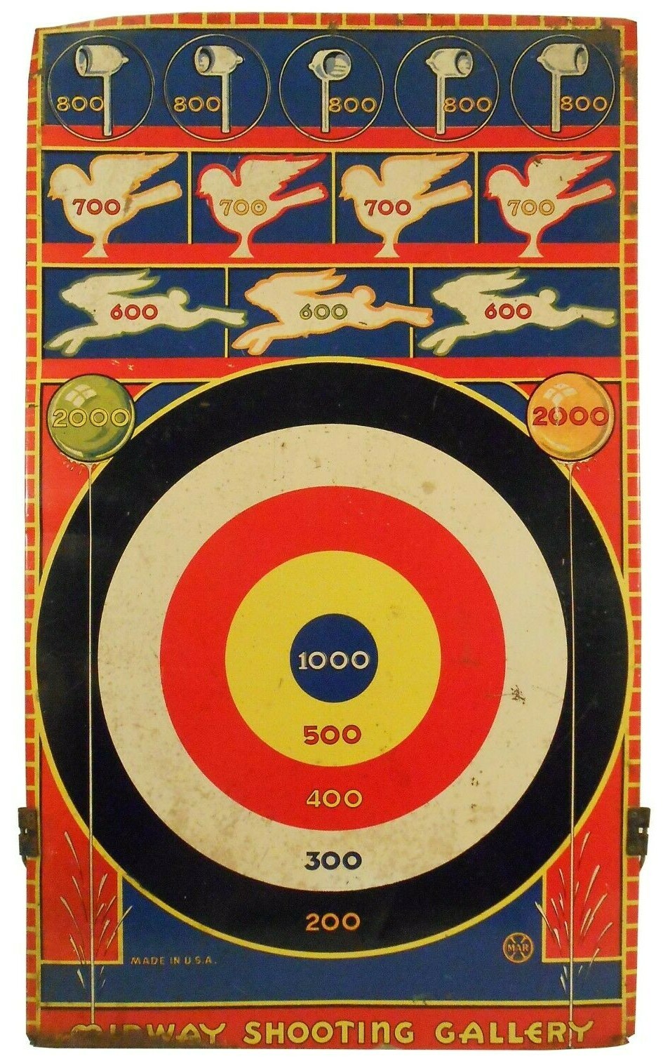 MARX TOYS ‘MIDWAY SHOOTING GALLERY’ VINT LG LITHO’D ENML MGNTC DART TIN TARGET