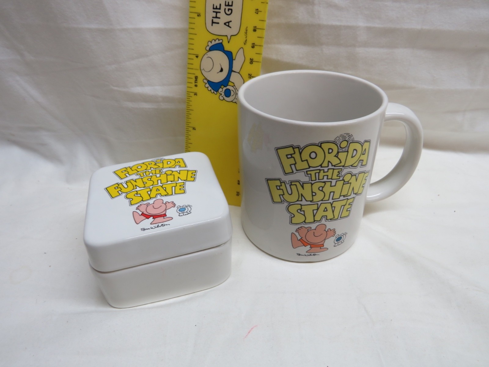 ZIGGY “FLORIDA THE SUNSHINE STATE” COFFEE CUP AND TRINKET BOX STONEWARE 1982