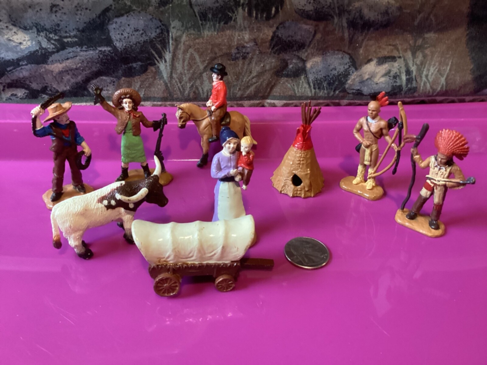 10 PCS Vintage Safari LTD Wild West Cowboys and Indians Vinyl Figures Play Set