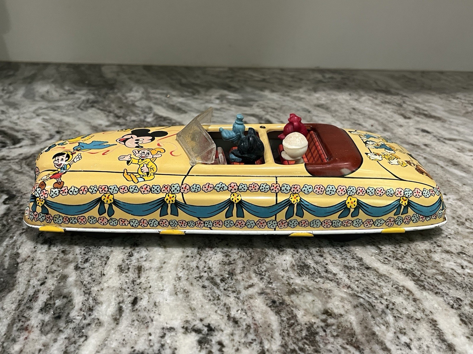 Vtg Marx Walt Disney Parade Car Tin Litho Wind Up Toy Mickey Mouse Donald Duck