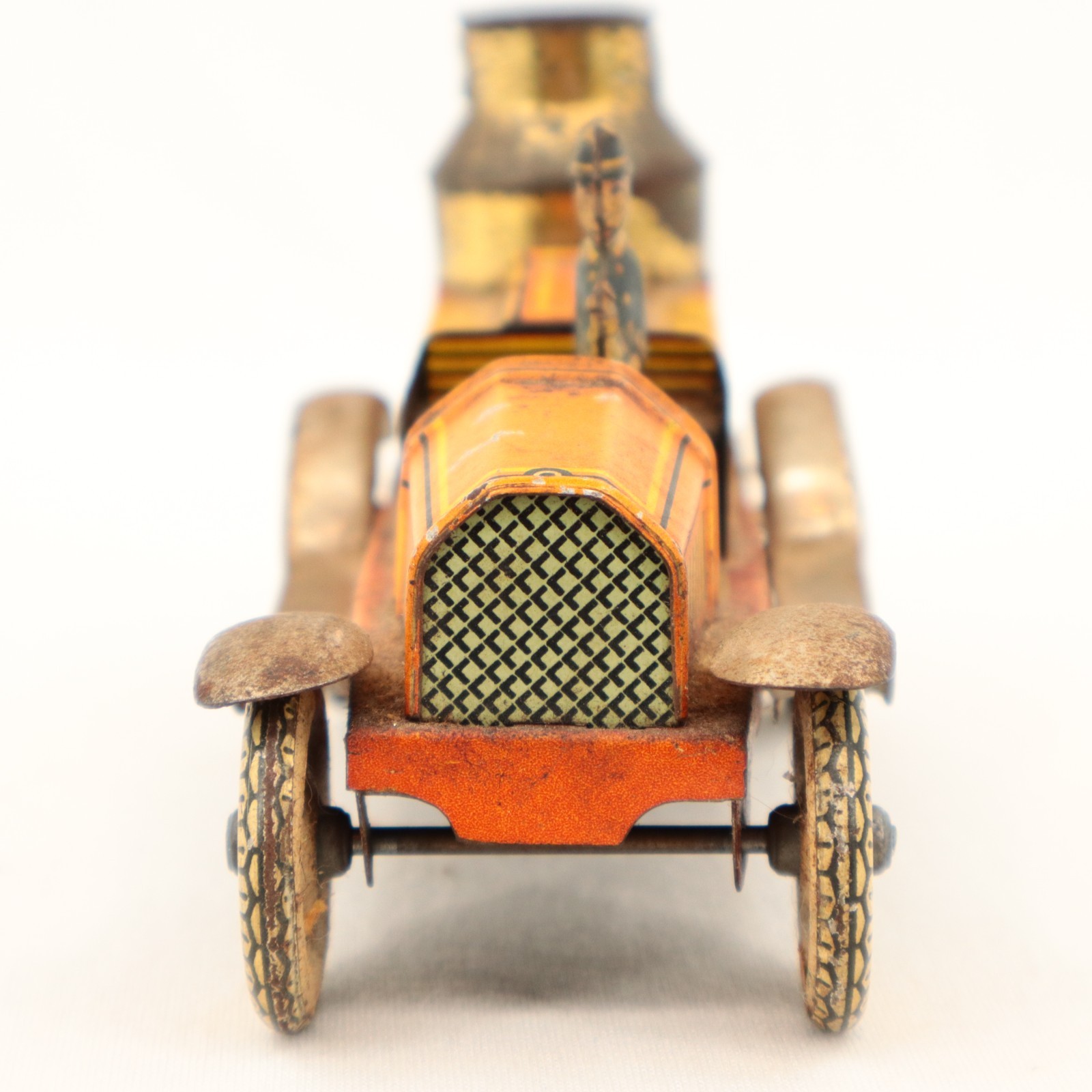 VTG Arnold Germany Tin Clockwork Fire Engine Toy w Fireman Driver 1930s
