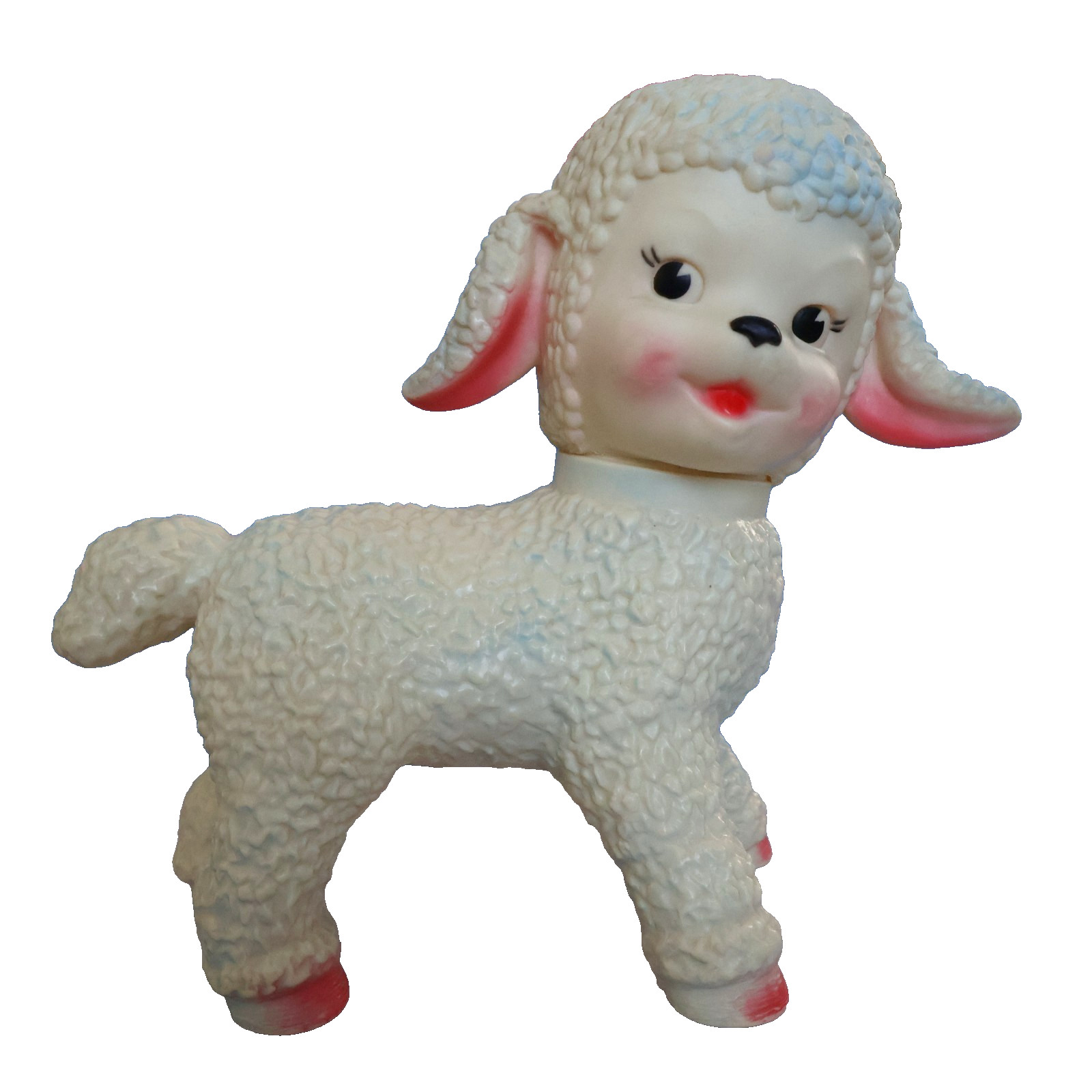 Vintage 1961 MCM Sun Rubber Edward Mobley Style Lamb Sheep Squeak Toy Rolling