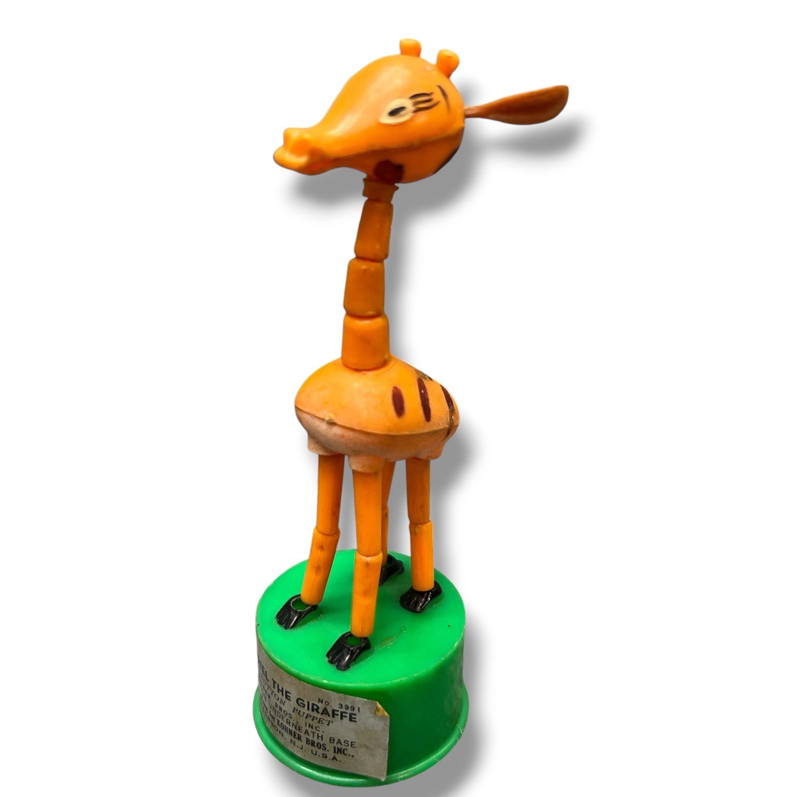 Vintage Kohner Bros Gabriel the Giraffe Push Puppet Toy No 3991 Hong Kong 1960s