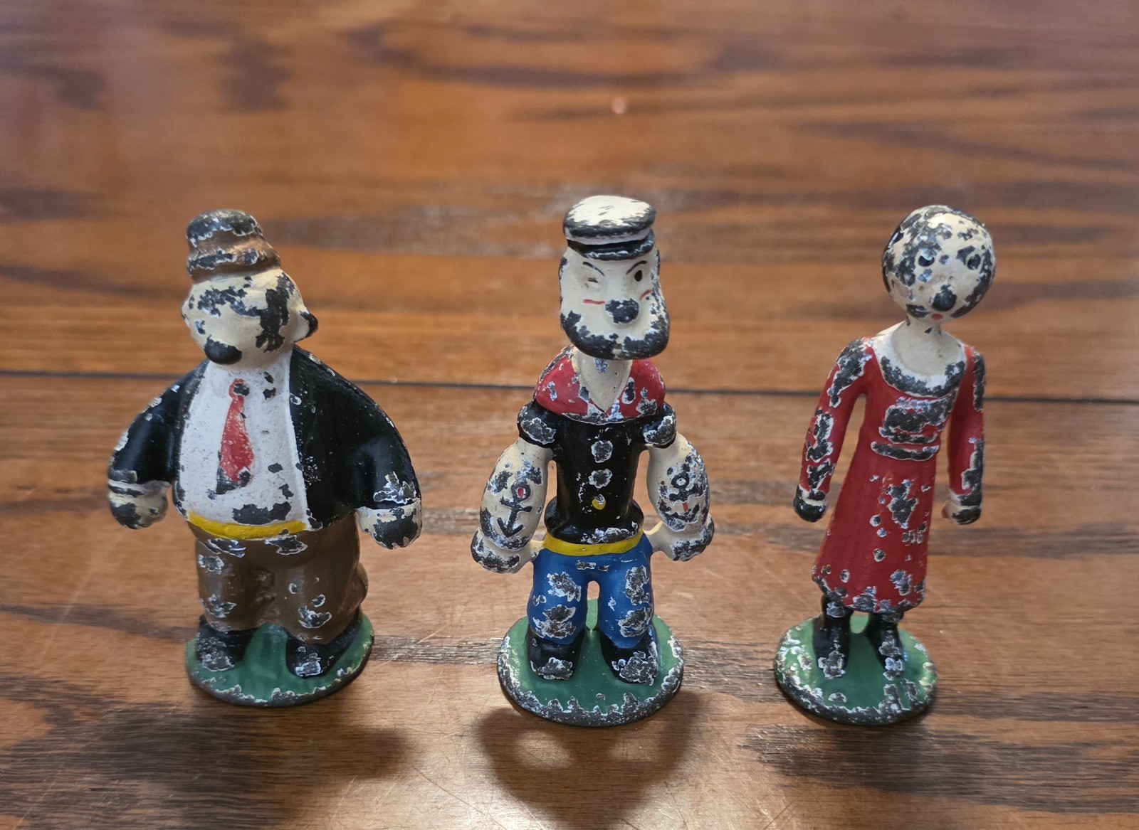 Rare 1929 Hubley Segars Popeye, Olive Oyl & Whimpy Cast Iron Figurines 3.1″