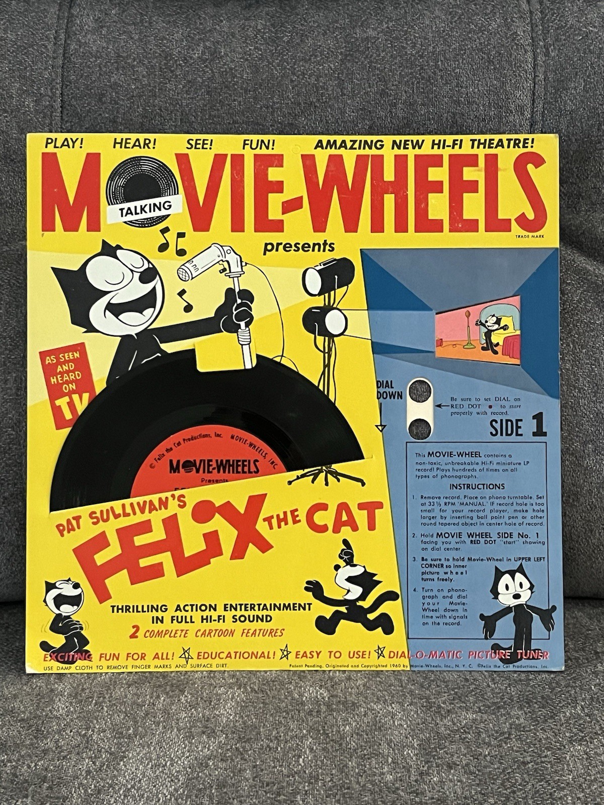 VTG 1960 ~ FELIX THE CAT~ Original NOS MOVIE WHEELS ~VINYL 33 Rpm PLASTIC RECORD