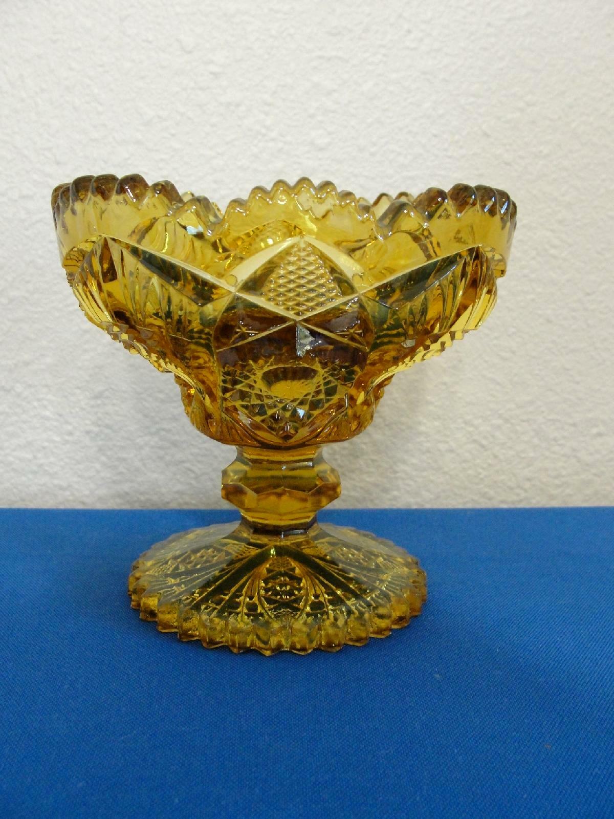 EAPG Childs Childrens Toy Glass Punch Bowl Amber Color Unidentified Pattern