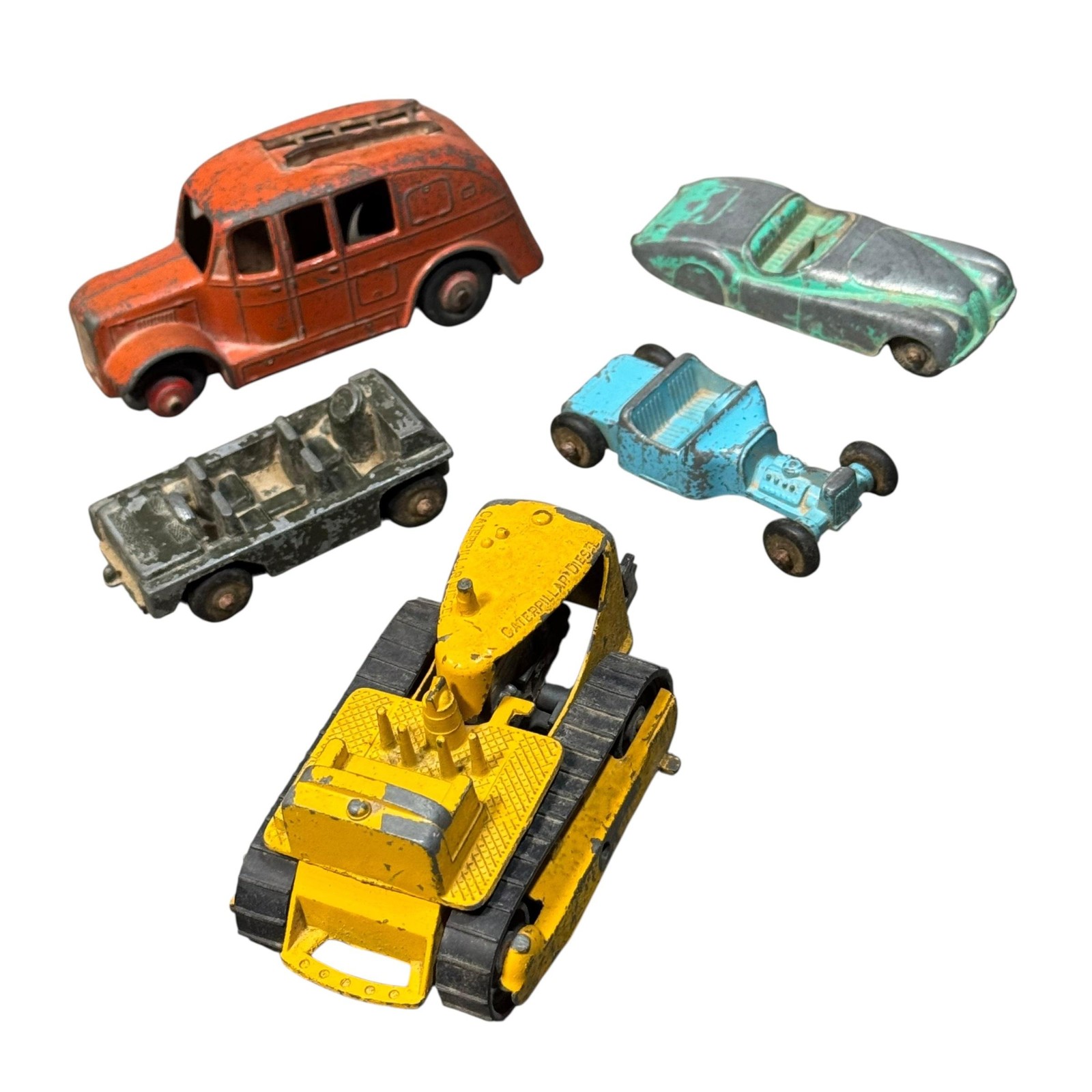 Vintage Dinky Tootsietoy Diecast Cars Lot Caterpillar Jaguar Racer Army 1930s