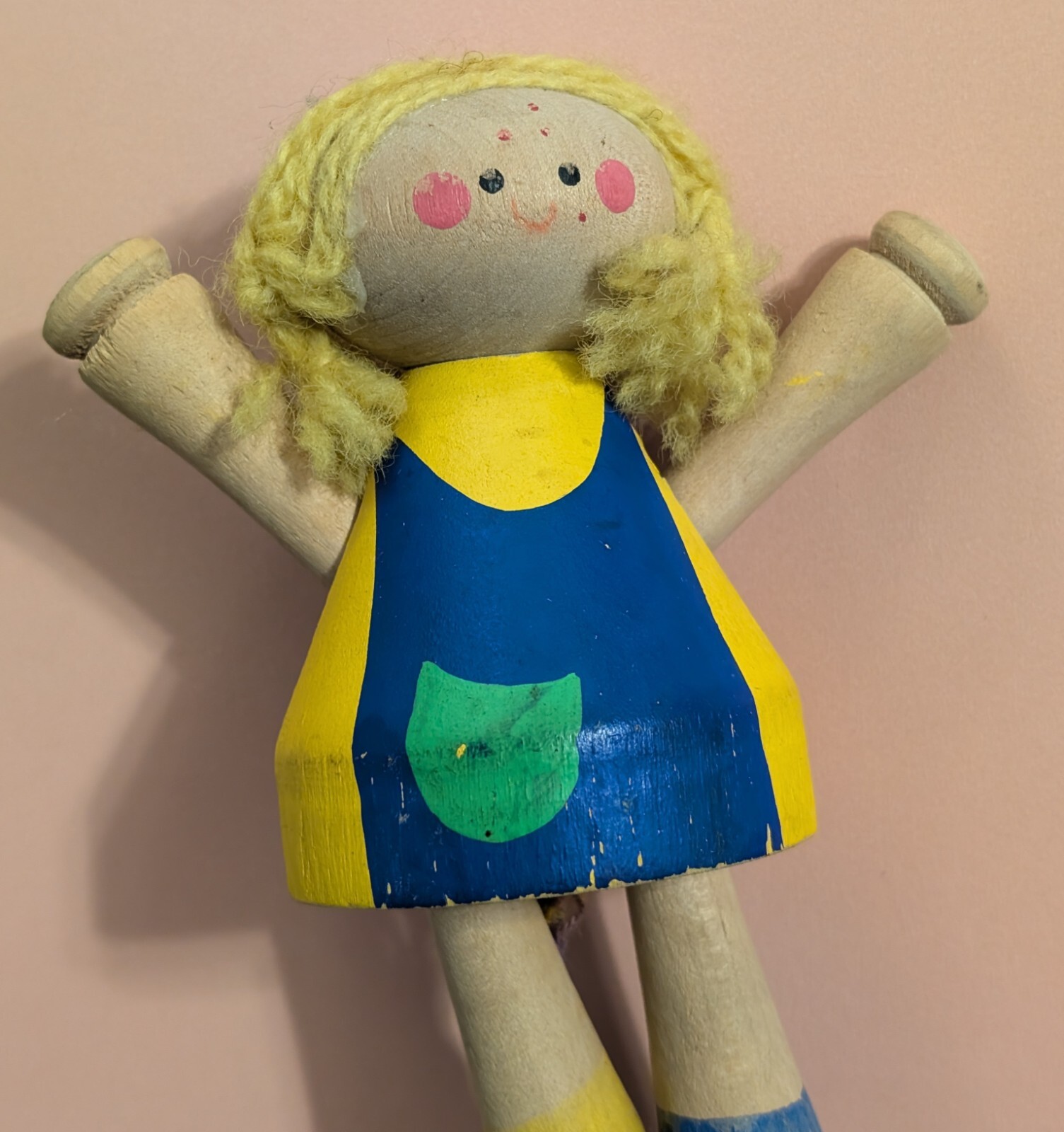 Vtg Wooden Blonde Girl Pull Cord Puppet Doll – Sweden – Rare Torsten Klintas Toy