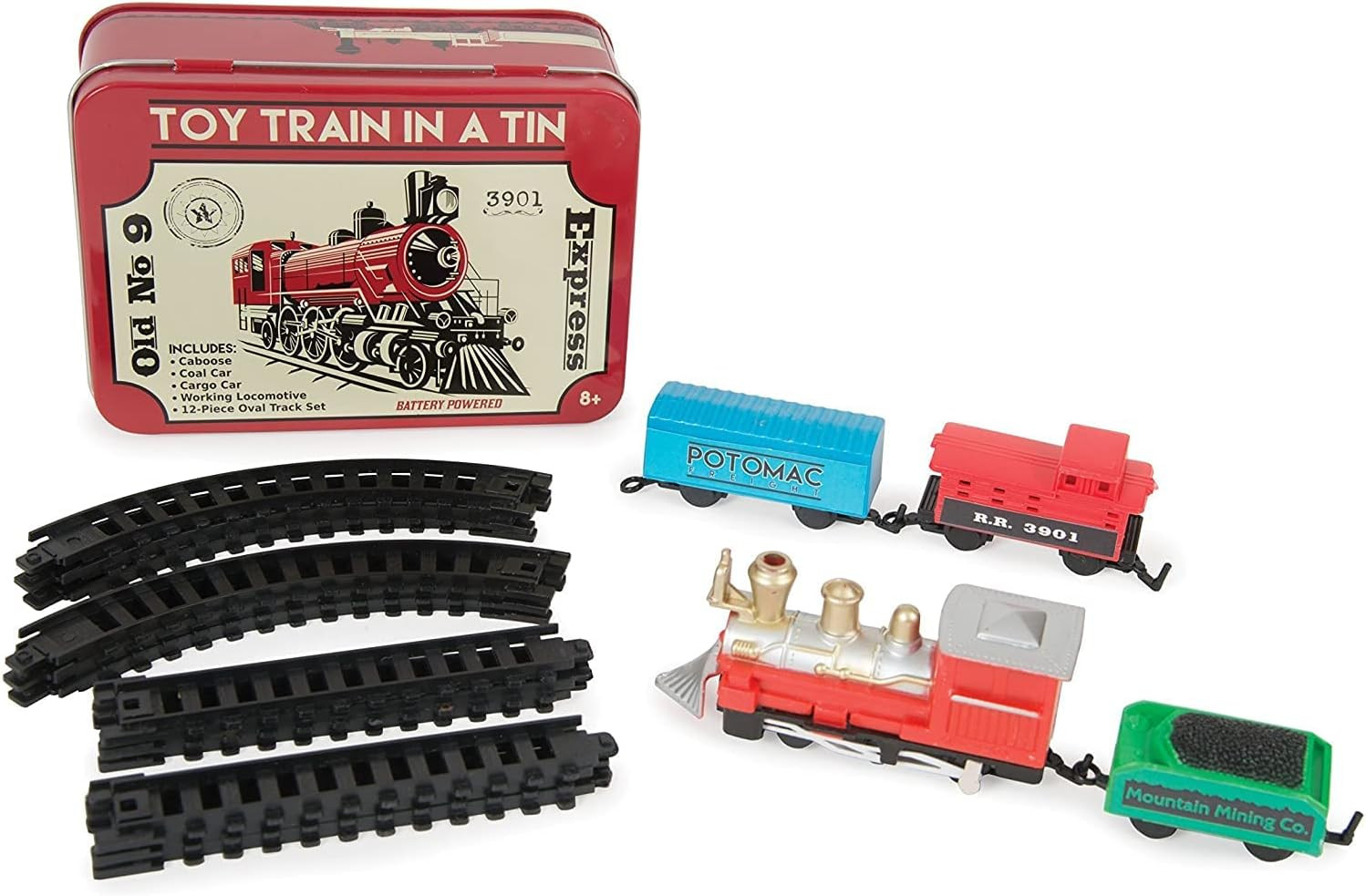 Train in A Tin: 16-Piece Battery-Powered Train Set for Kids ages 8 and Up