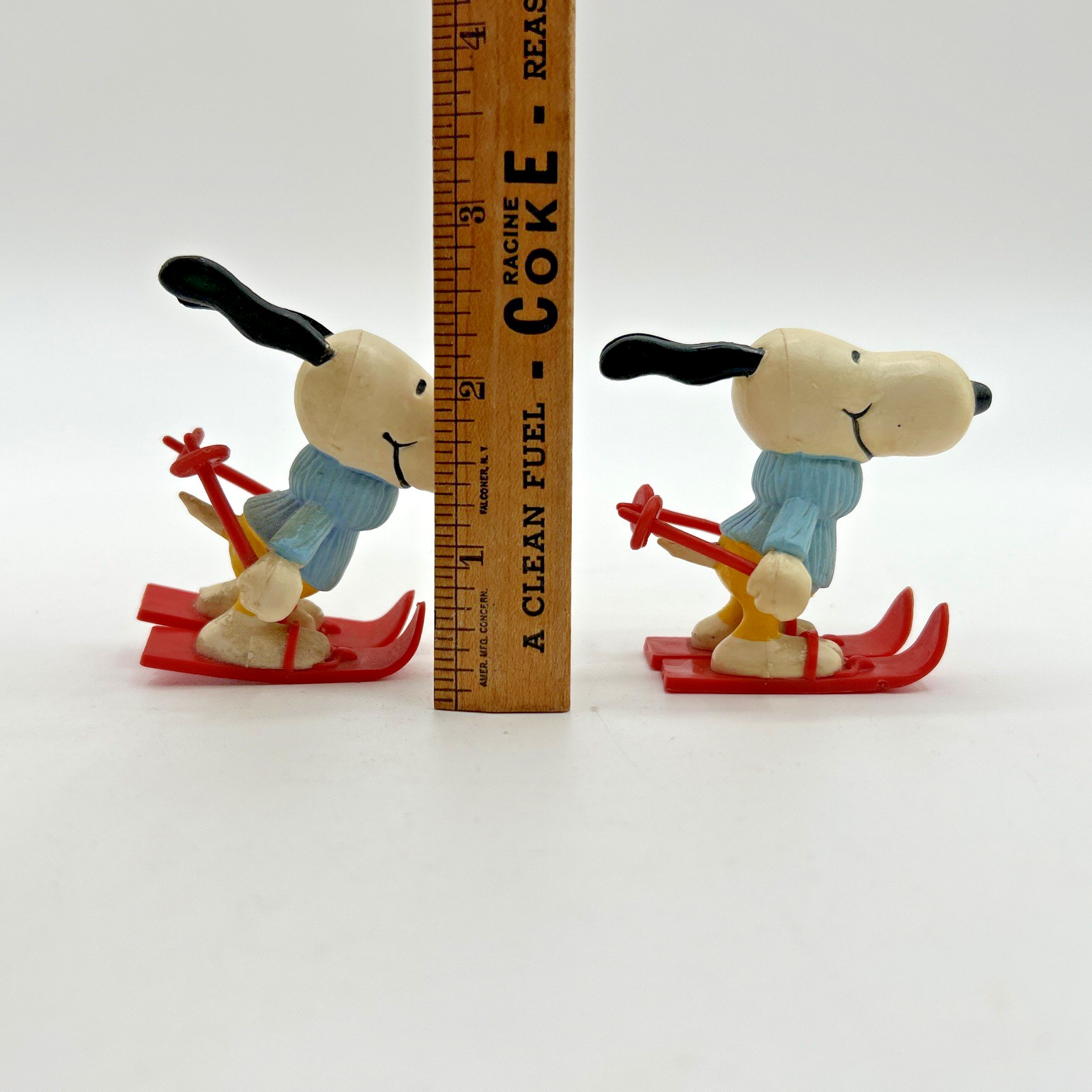 2 Vtg Snoopy Skiing PVC Figure United Feature 1958, ‘66 Hong Kong Collectible